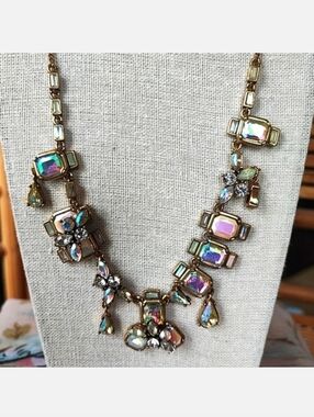 J. Crew Clear Aurora Borealis Opaline Mermaid Asymmetrical Statement Necklace